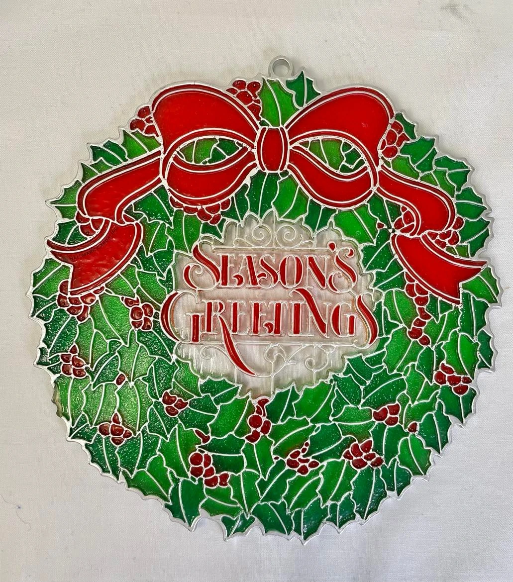 1980 Tiffany Classics 7 1/2" Season's Greetings Wreath UNPAINTED PROTOTYPE And Regular Production 4 1980 Tiffany Classics 7 1/2" Season's Greetings Wreath UNPAINTED PROTOTYPE And Regular Production - Image 2