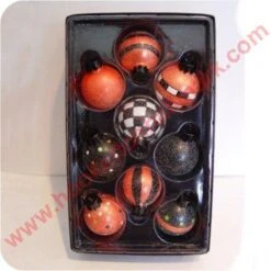 2003 Dots And Stripes Halloween Blown Glass Set - Set Of 9