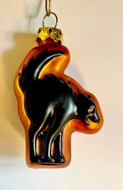 2002 Halloween, Blown Glass Scary Black Cat - Hard To Find