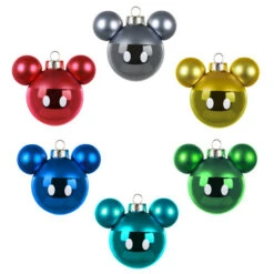 2022 Disney Mickey Mouse Glass Ornaments Set Of 6
