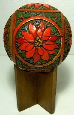 1977 Holly & Poinsettia Table Decoration - With Stand In BOX