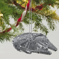2021 Star Wars, Millennium Falcon - Premium Chrome/Metal 8 2021 Star Wars, Millennium Falcon - Premium Chrome/Metal -Hallmark MAGIC Ornaments Shop star wars millennium falcon metal keepsake ornament 4499qxi7592 02